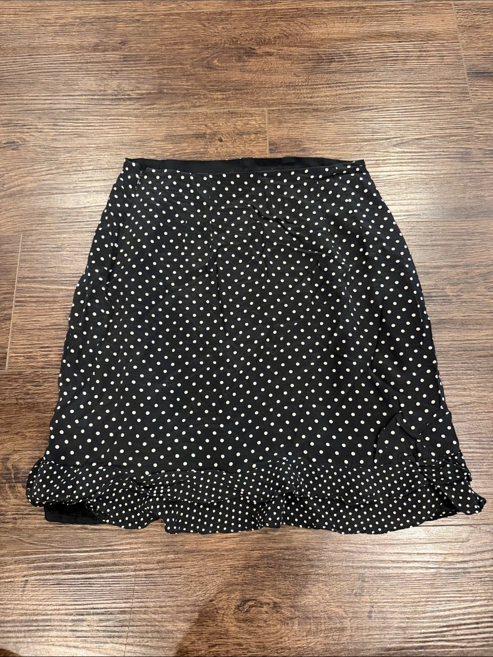 LOFT Black and White Polka Dot Ruffle-Hem Mini Skirt